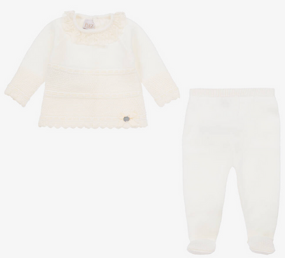 PAZ RODRIGUEZ Ivory Merino Wool Knitted 2 Piece Babygrow