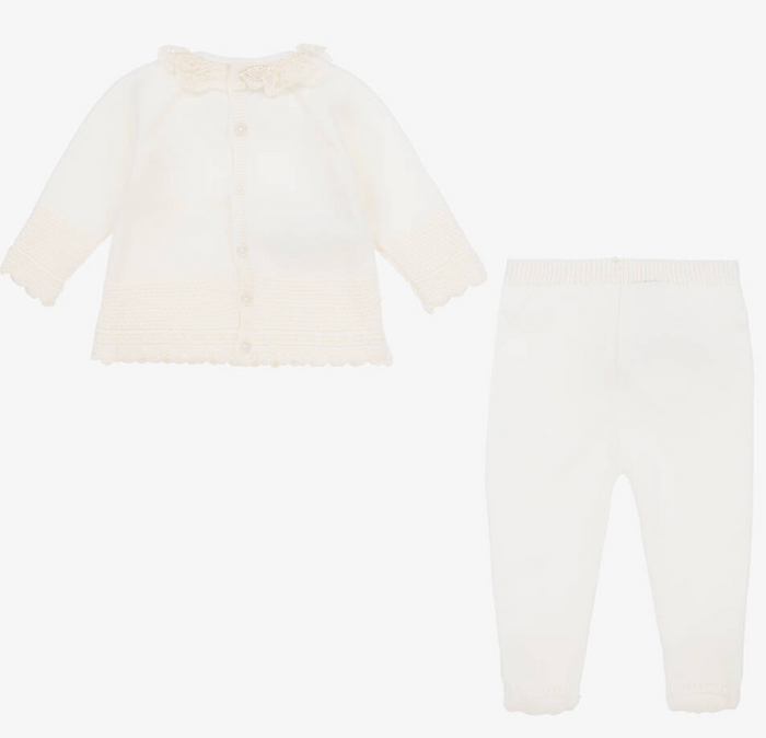 PAZ RODRIGUEZ Ivory Merino Wool Knitted 2 Piece Babygrow