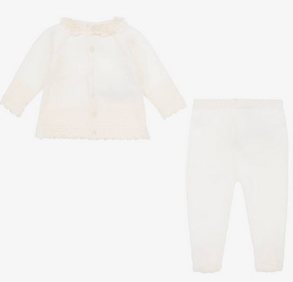 PAZ RODRIGUEZ Ivory Merino Wool Knitted 2 Piece Babygrow