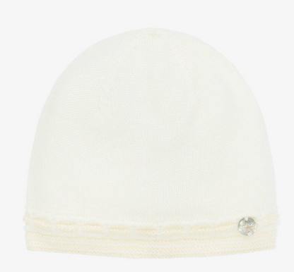 PAZ RODRIGUEZ Ivory Wool Knit Baby Hat