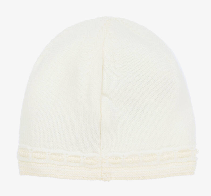 PAZ RODRIGUEZ Ivory Wool Knit Baby Hat