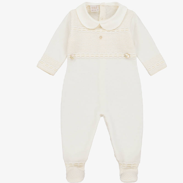 PAZ RODRIGUEZ Ivory Wool Knit Babygrow