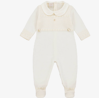 PAZ RODRIGUEZ Ivory Wool Knit Babygrow