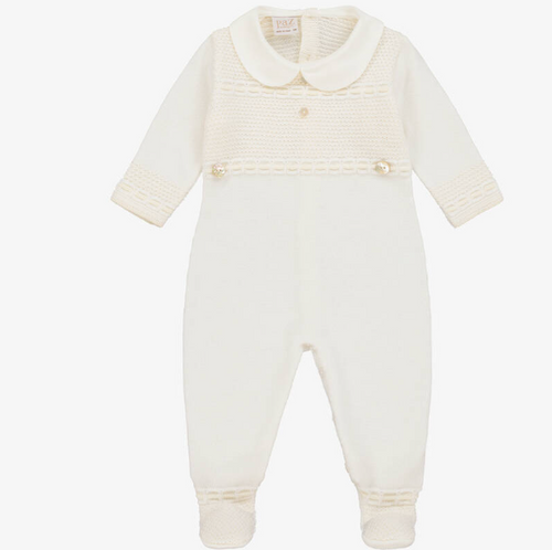 PAZ RODRIGUEZ Ivory Wool Knit Babygrow
