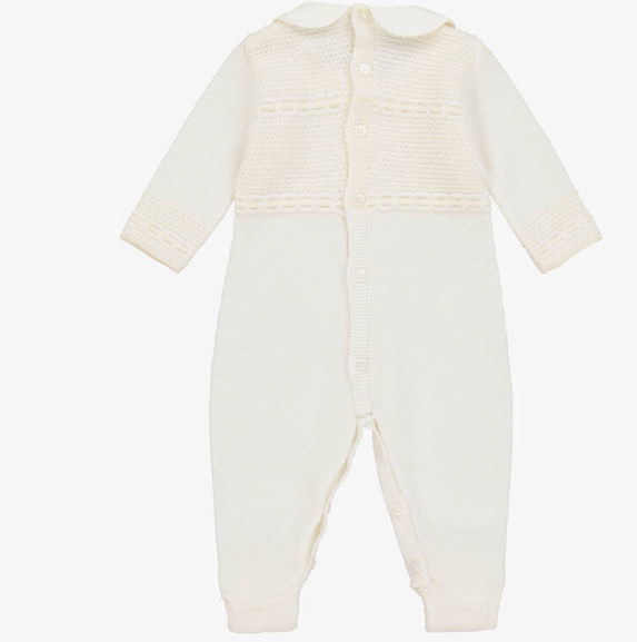 PAZ RODRIGUEZ Ivory Wool Knit Babygrow