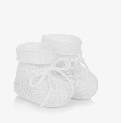 PAZ RODRIGUEZ White Cotton Knit Baby Booties