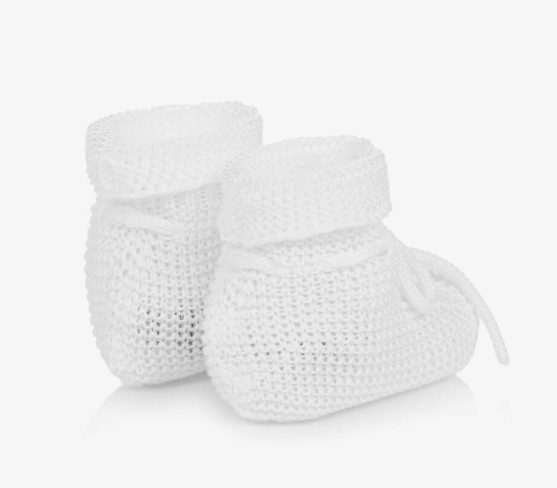 PAZ RODRIGUEZ White Cotton Knit Baby Booties