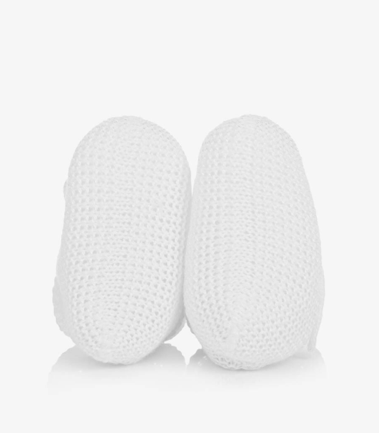 PAZ RODRIGUEZ White Cotton Knit Baby Booties