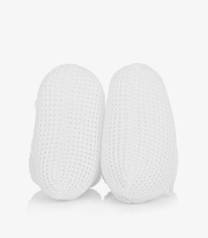 PAZ RODRIGUEZ White Cotton Knit Baby Booties