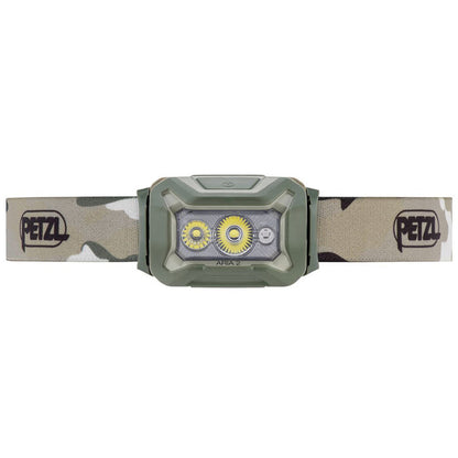 front of camo petzl aria 2 rgb headlamp