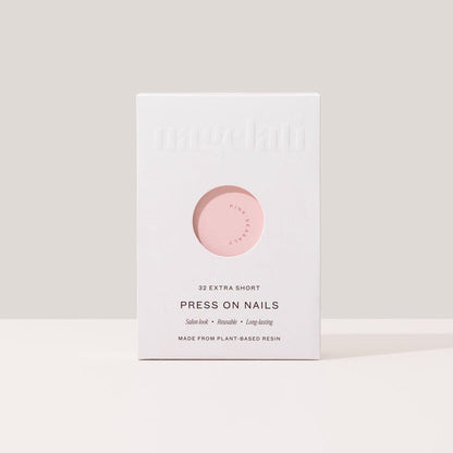 Press-on nails in plastic-free packaging made from FSC-certified paperboard.