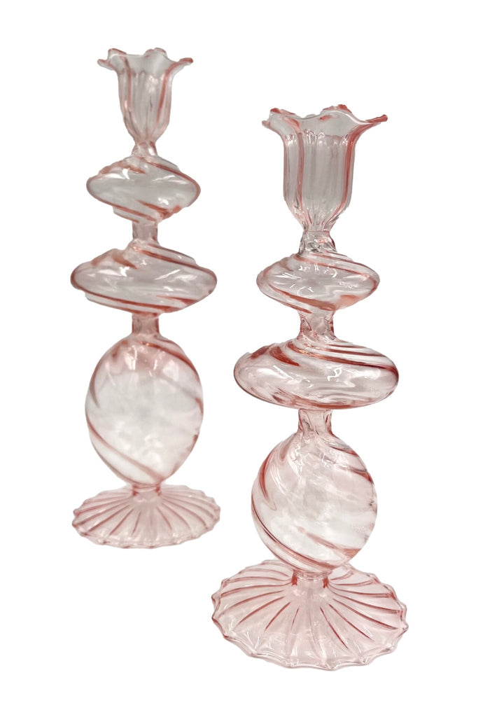 Pink Swirl Glass Candlestick