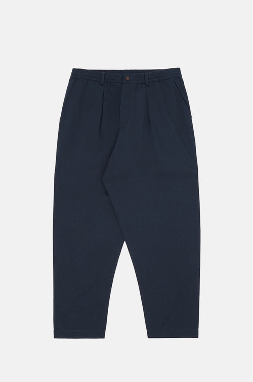 Universal Works Pleated Track Pant Twill Navy.