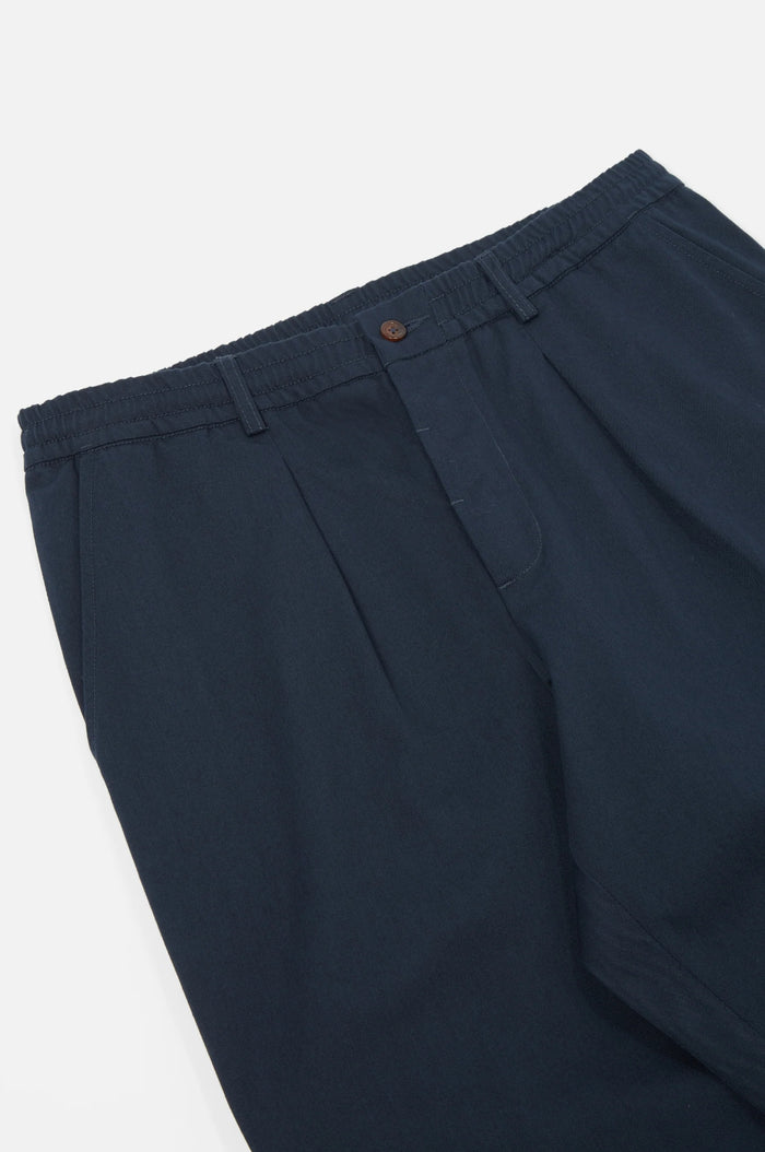 Pleated Track Pant Twill Navy