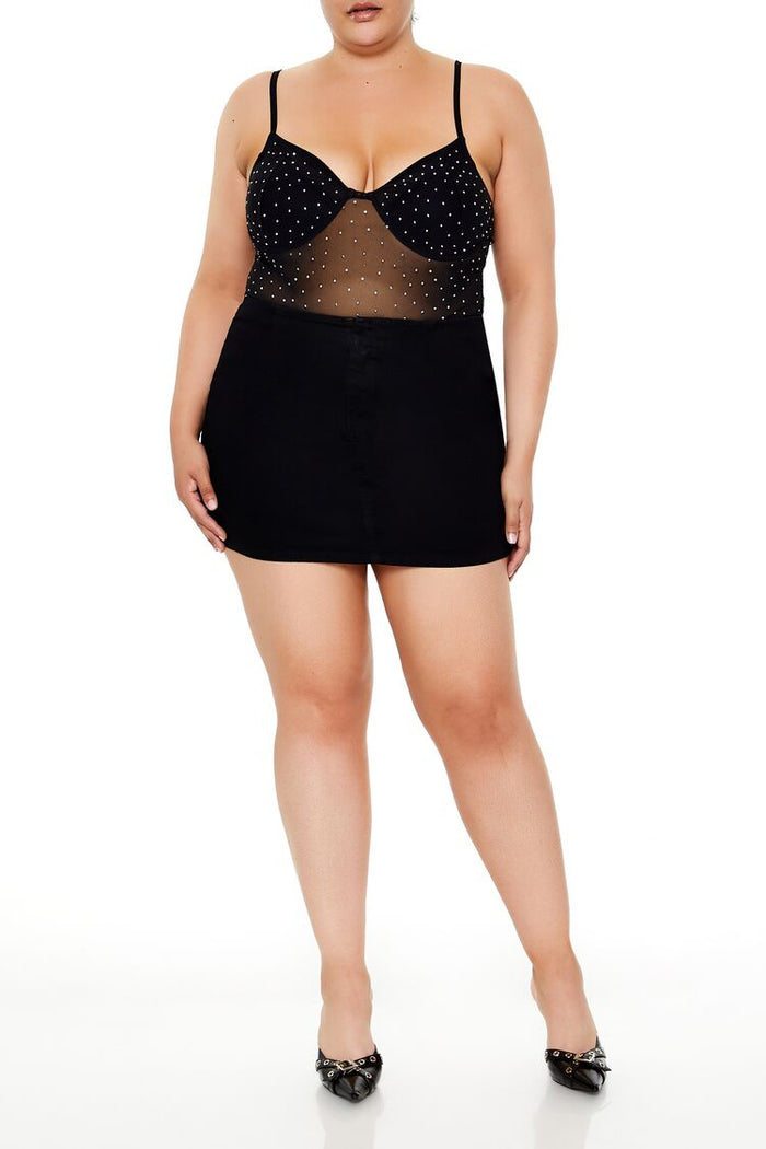 Plus Size Rhinestone Mesh Bodysuit