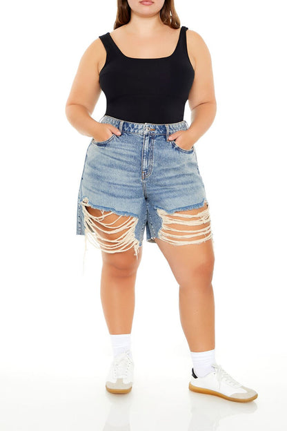 Plus Size Square-Neck Thong Bodysuit
