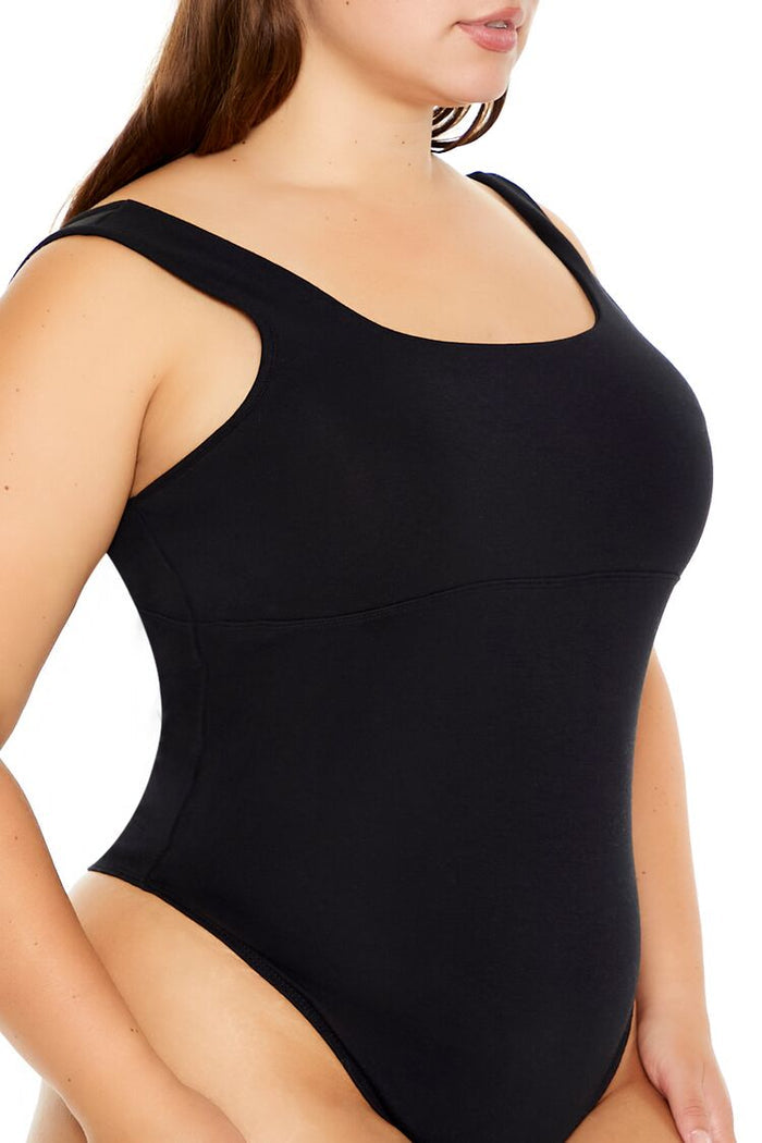 Plus Size Square-Neck Thong Bodysuit