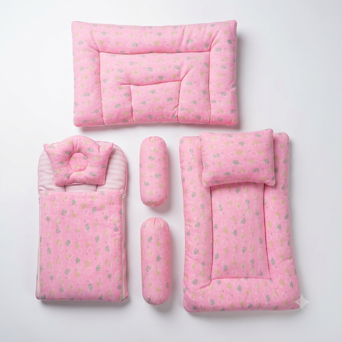 Plush Fleece 7 Piece Newborn Bedding Set Pink Clouds – Soft Baby Bedding Gift Set for Newborns