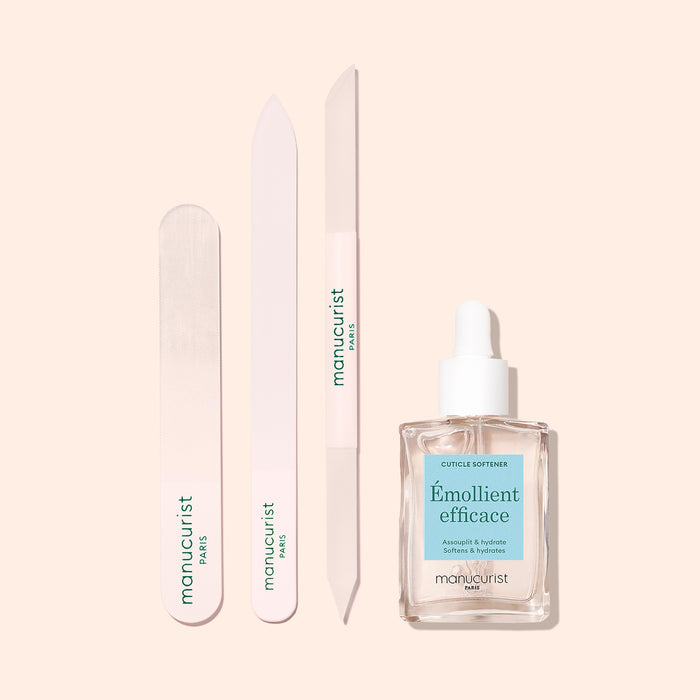 Polissoir + Lime à ongles + Pousse-cuticules + Émollient Efficace
