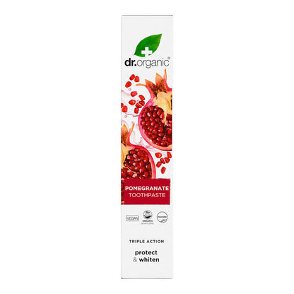 100ml box Dr. Organic Pomegranate Toothpaste, vegan, cruelty free, and made with natural ingredients.