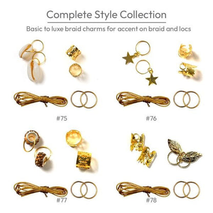 RED BEAUTY by KISS braid charm kit for hair gold assorted braid and loc charms rings cords stars shells leaves