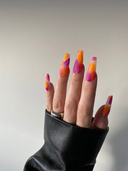Primavera Brush Strokes Press On Nails – Handmade Luxury Reusable Coffin Nails