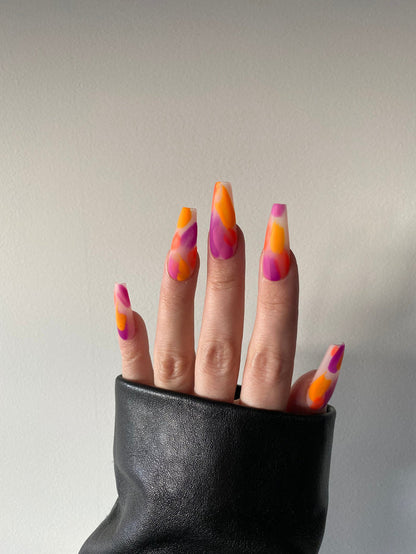 Primavera Brush Strokes Press On Nails – Handmade Luxury Reusable Coffin Nails