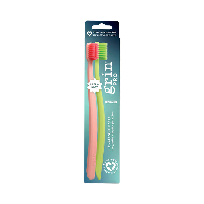 Grin Pro Ultimate Gentle Care Toothbrush Duo, 2 ultra soft toothbrushes designed for a deep but gentle clean.