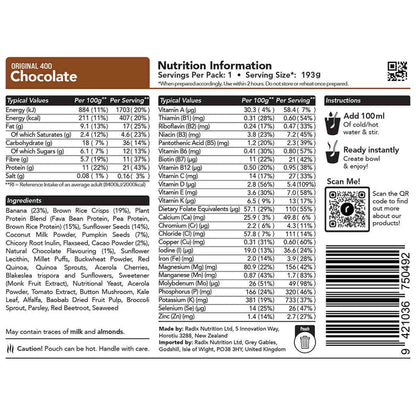 radix chocolate breakfast 400kcal ingredients