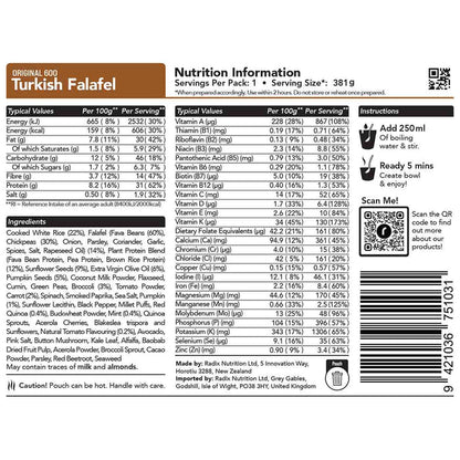 radix turkish falafel meal 600kcal ingredients information