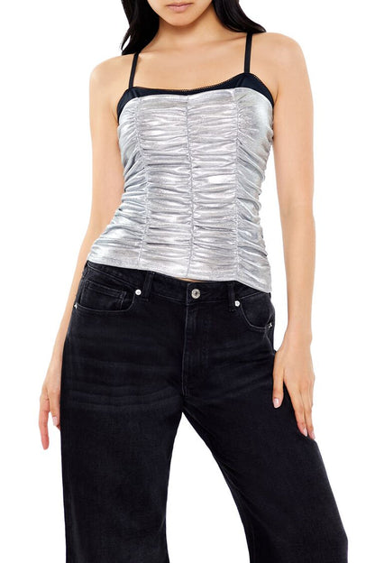 Ruched Metallic Two-Tone Cami