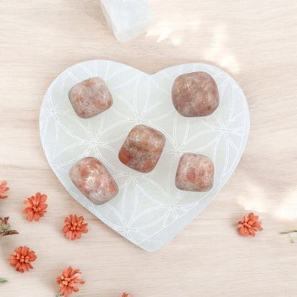Selenite Flower of Life Heart Coaster