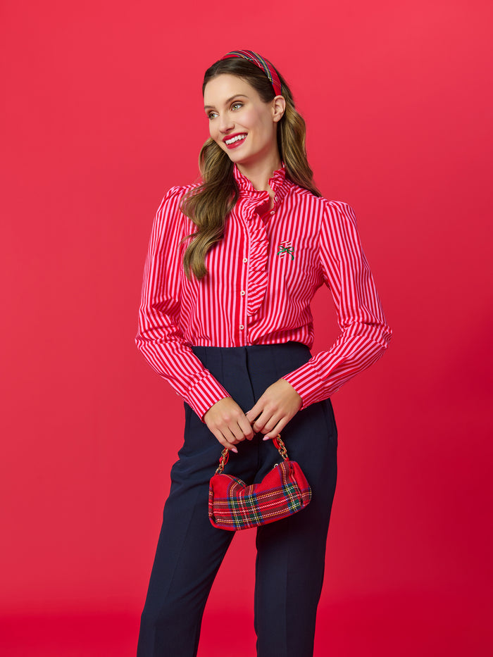 Shiraleah Candy Cane Ruffle Blouse RED / EXTRA SMALL