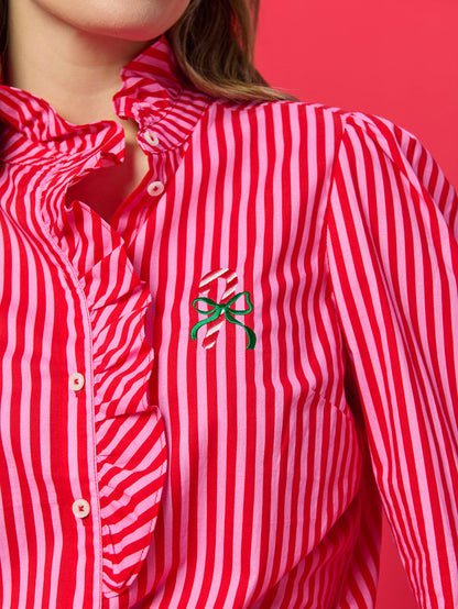 Shiraleah Candy Cane Ruffle Blouse RED / EXTRA SMALL