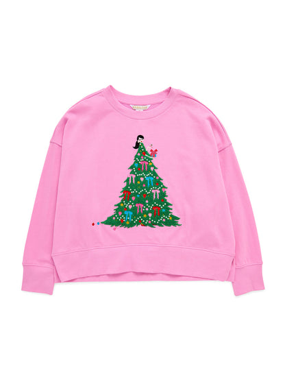 Shiraleah Christmas Tree Lady Relaxed Sweatshirt PINK / EXTRA SMALL