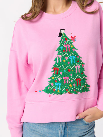 Shiraleah Christmas Tree Lady Relaxed Sweatshirt PINK / EXTRA SMALL