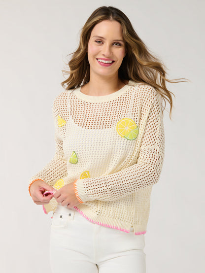Shiraleah Citrus Mesh Sweater, Ivory SMALL