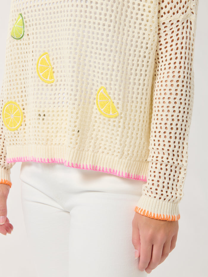 Shiraleah Citrus Mesh Sweater, Ivory SMALL