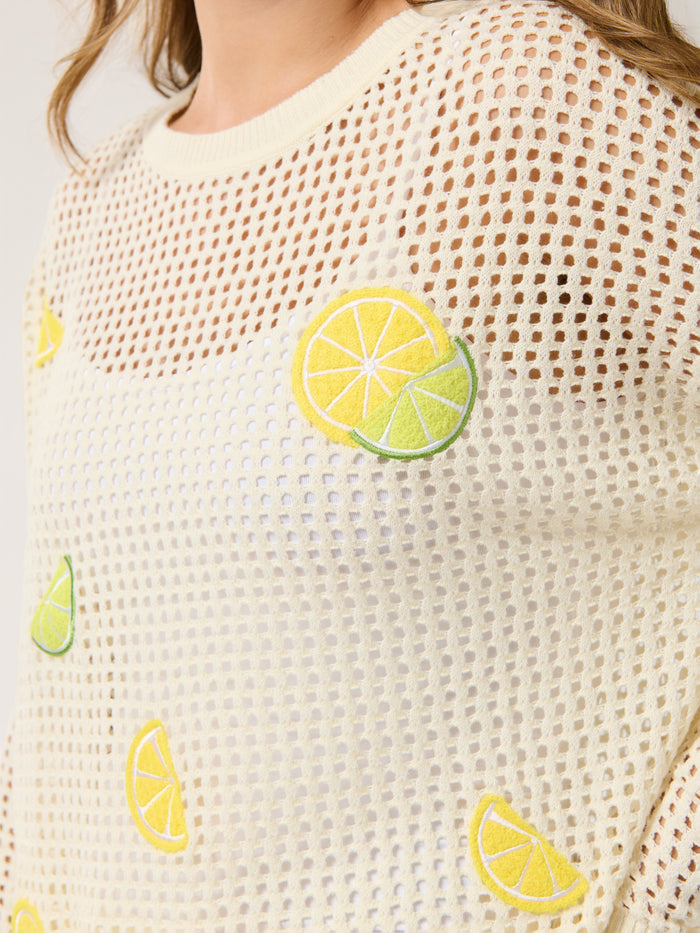 Shiraleah Citrus Mesh Sweater, Ivory SMALL