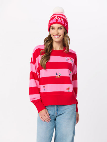 Shiraleah Gifting Embroidery Relaxed Sweatshirt RED / EXTRA SMALL