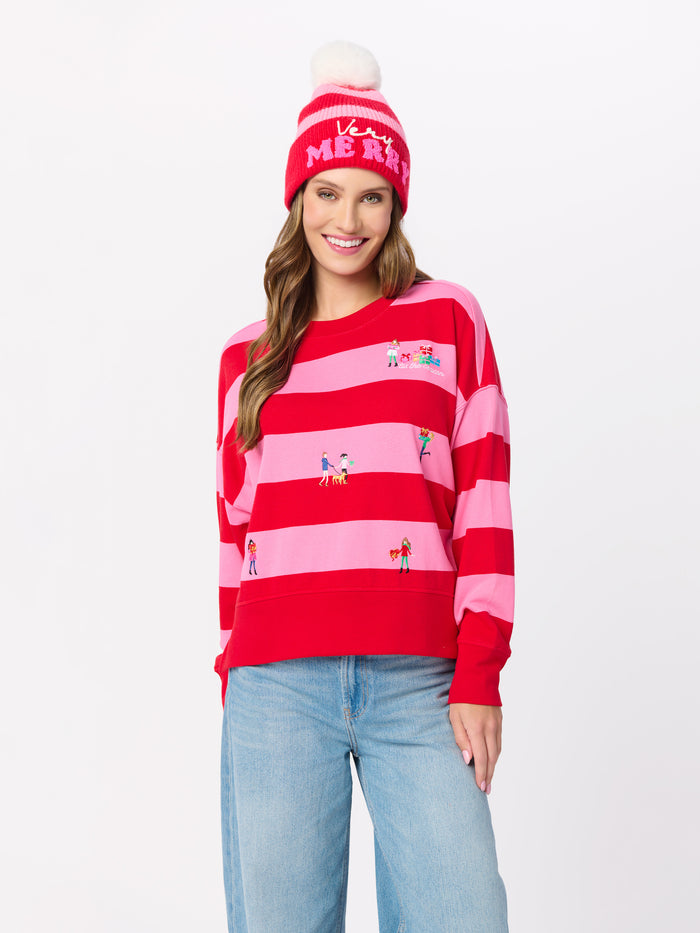 Shiraleah Gifting Embroidery Relaxed Sweatshirt RED / EXTRA SMALL