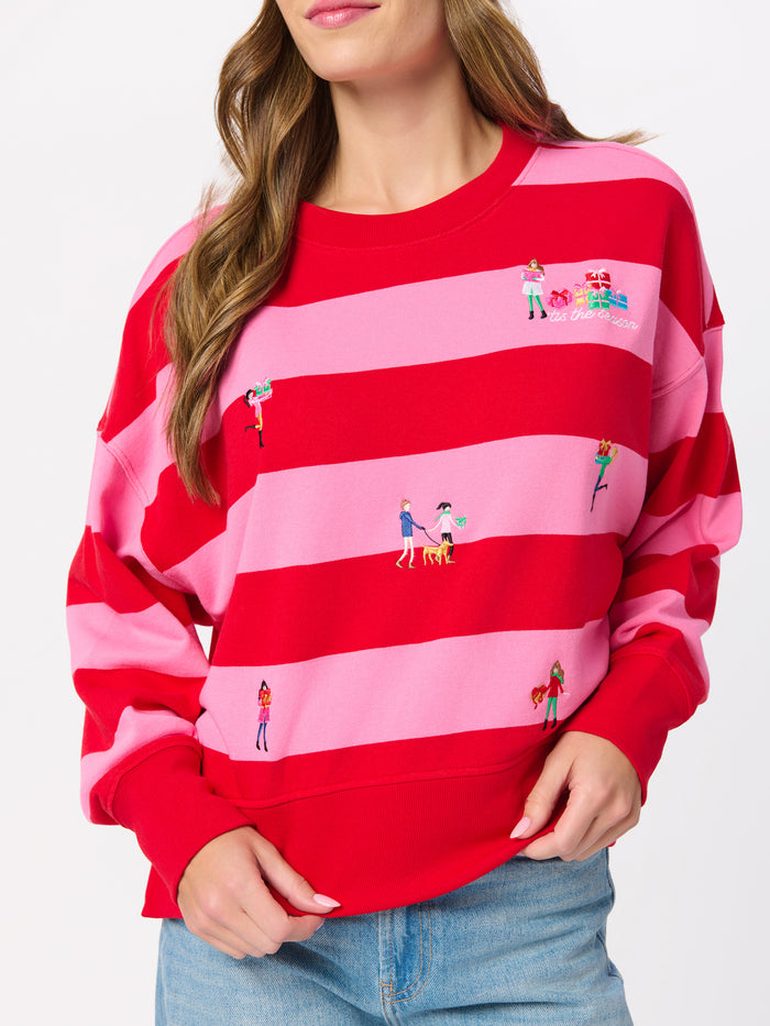 Shiraleah Gifting Embroidery Relaxed Sweatshirt RED / EXTRA SMALL