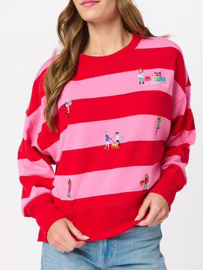 Shiraleah Gifting Embroidery Relaxed Sweatshirt RED / EXTRA SMALL