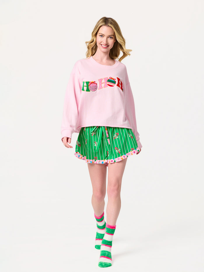 Shiraleah "Ho Ho Ho" Lounge Sweatshirt BLUSH / EXTRA SMALL