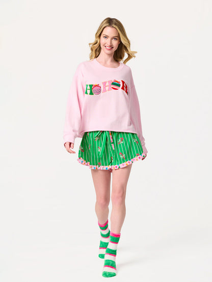 Shiraleah "Ho Ho Ho" Lounge Sweatshirt BLUSH / EXTRA SMALL