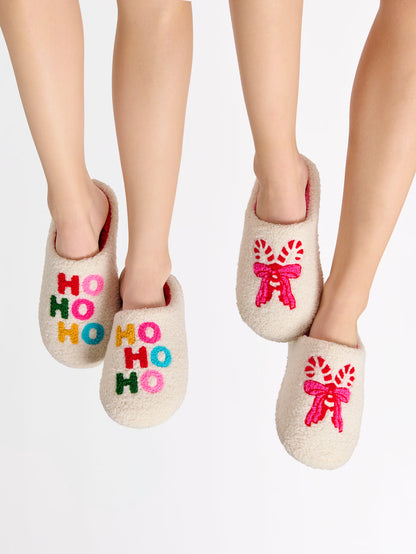 Shiraleah "Ho Ho Ho" Slippers, Ivory