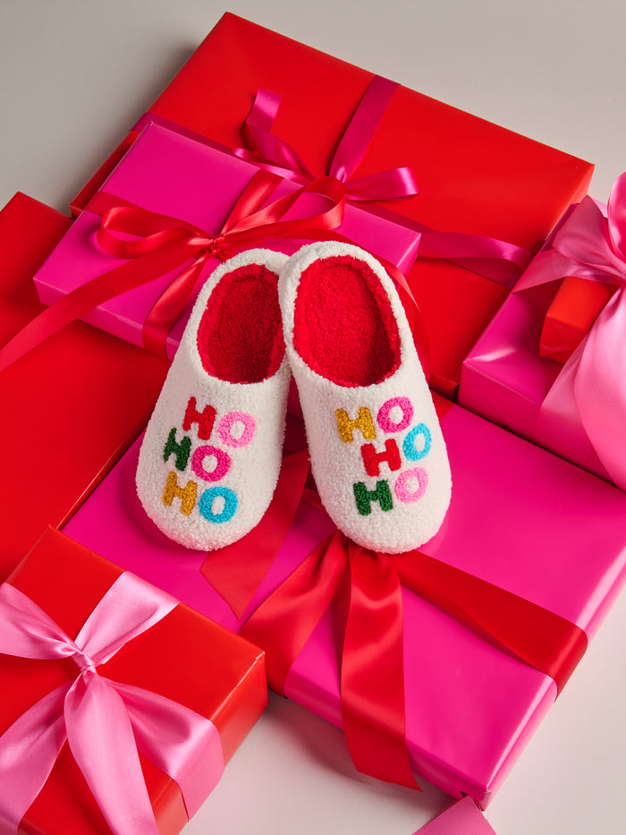 Shiraleah "Ho Ho Ho" Slippers, Ivory