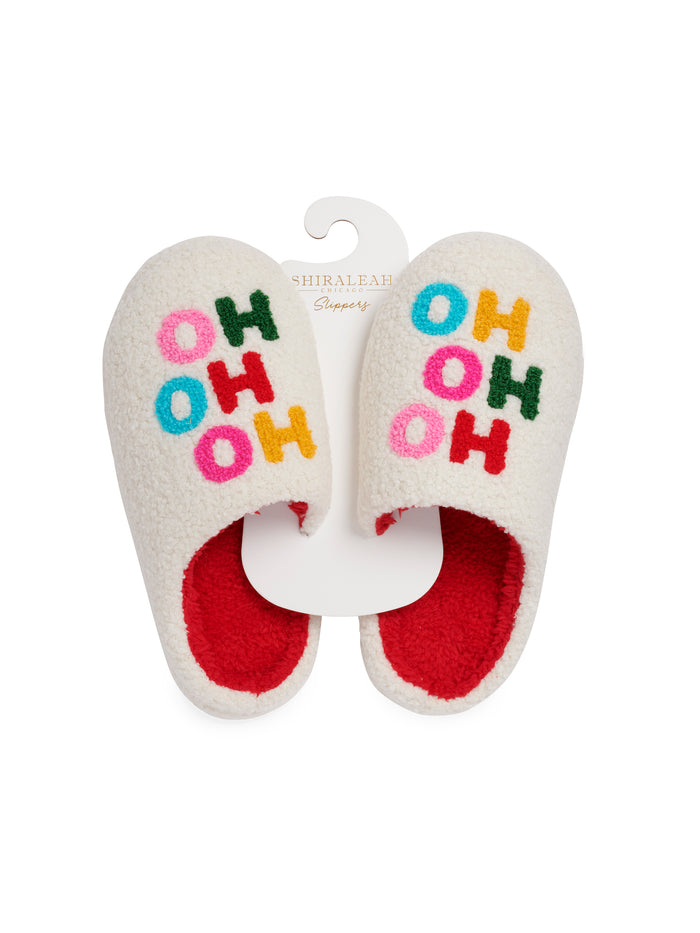 Shiraleah "Ho Ho Ho" Slippers, Ivory