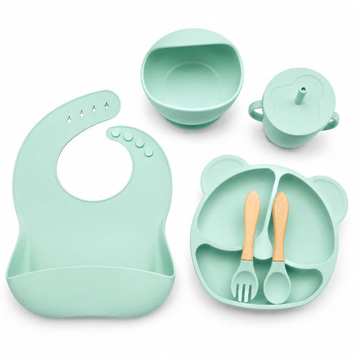 Silicone Baby Cutlery Set – 6 Pieces – Light Green | BPA-Free Feeding Set