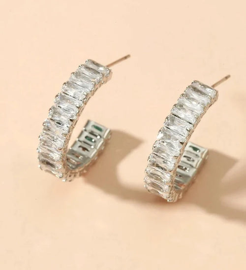 Silver Diamante Crystal Cuff Earrings - Franklins
